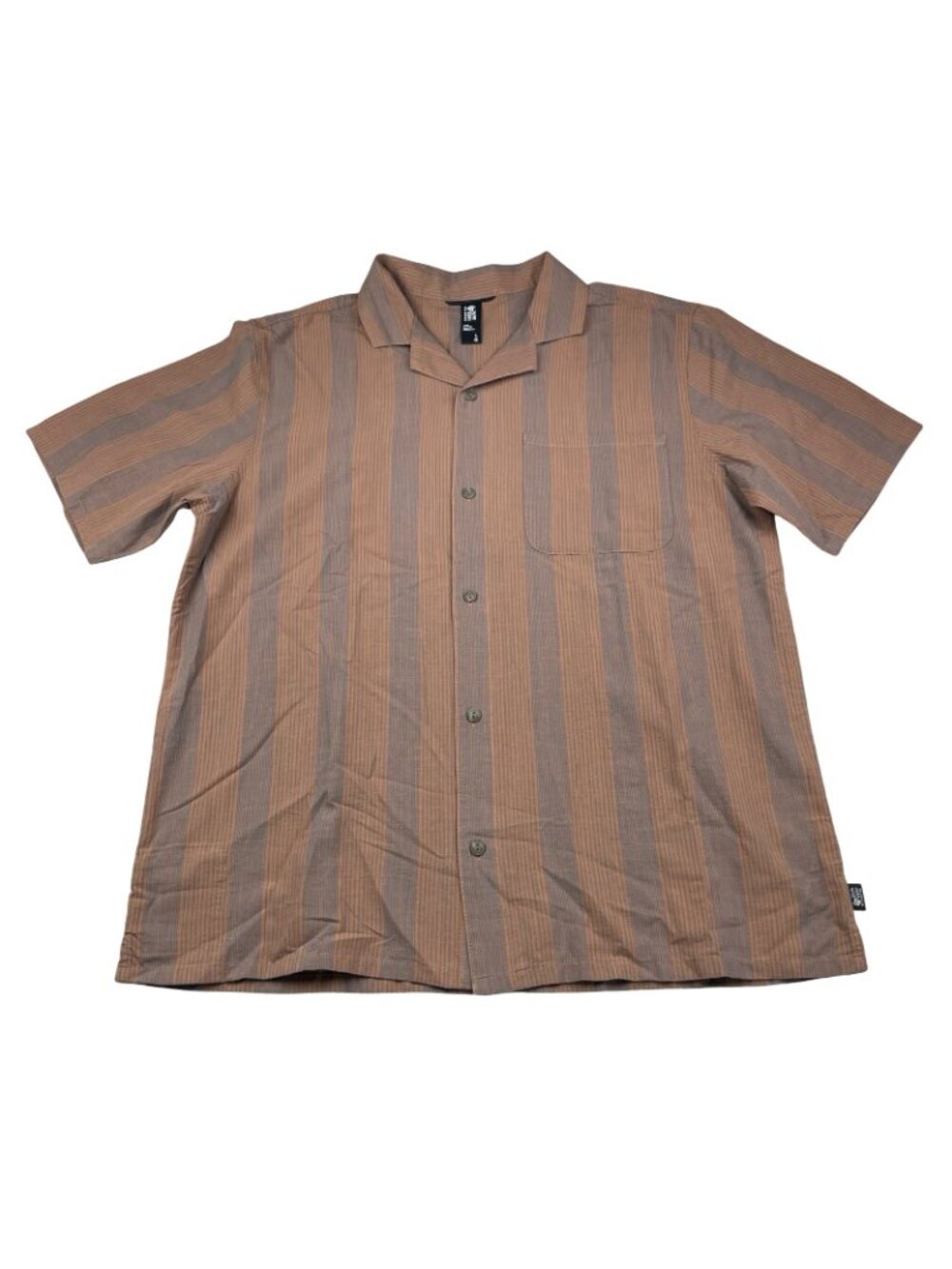 Mountain Hardwear Men's Cotton/Hemp S/S Camp Shirt Brown/Blue Stripe • Large - Picture 2 of 7